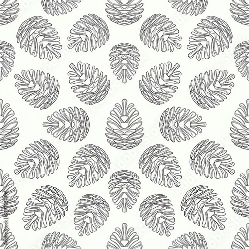Pine Cone Pattern with Outlined Botanical Elements Symbolizing Nature, seamless graphic design