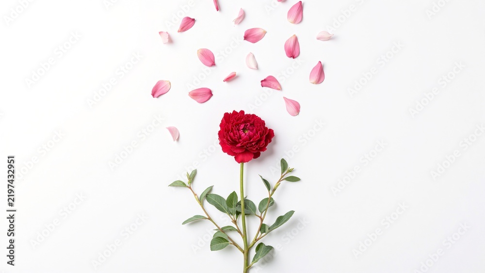 Obraz premium Ethereal Pink Cherry Blossoms and Red Peony on Pure White Background
