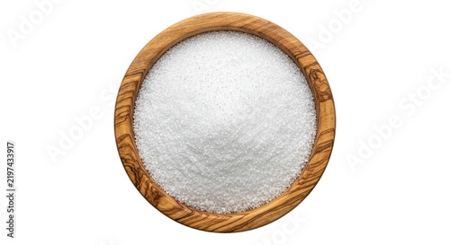 Obraz na plátně Top Down View of Granulated White Sugar in an Olive Wood Bowl