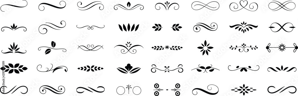 Obraz premium Elegant calligraphy flourishes and ornamental text dividers in minimalist black vector format
