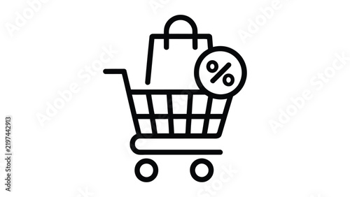 Foto Minimalistic shopping cart icon with a percentage sign and shopping bag for disc