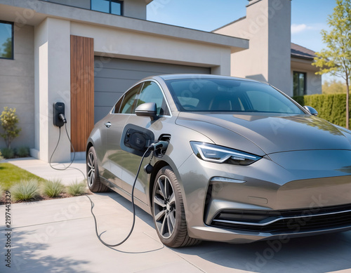 Electric car charging at home with wall charger