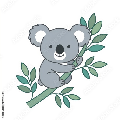 Cute koala on eucalyptus branch vector illustration