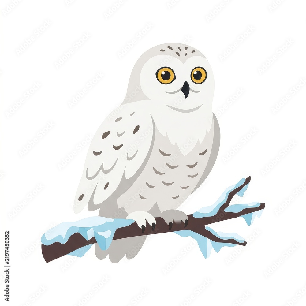 Obraz premium Cute snowy owl perched on a snowy branch