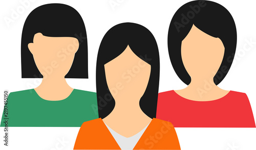 Illustration of three female characters in different-colored outfits