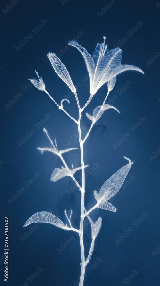 Obraz premium Elegant floral silhouette on blue background, perfect for mobile wallpaper.