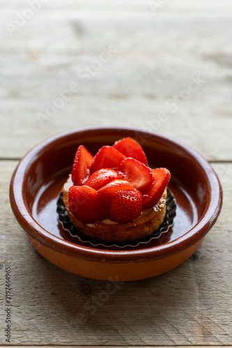 Strawberry Tart Served in Rustic Terracotta Dish