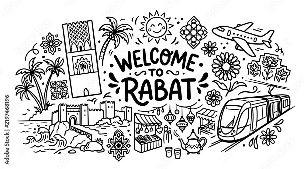 Fototapeta premium Rabat Morocco Travel Doodle Illustration