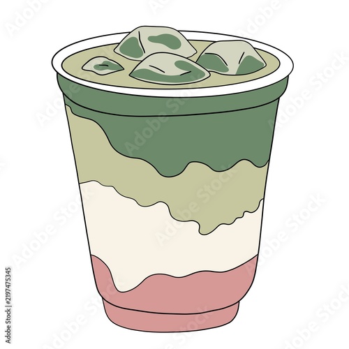 Matcha latte to go, doodle illustration 