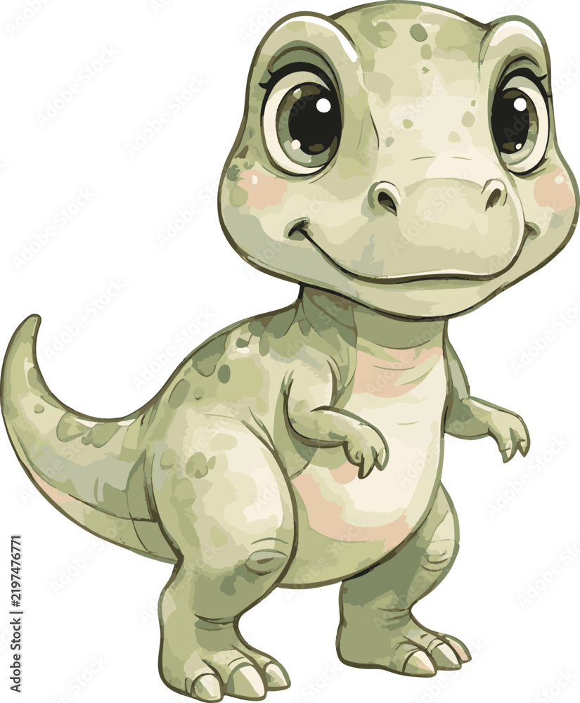 Obraz premium Cute cartoon baby t-rex dinosaur character with dinosaur, prehistoric