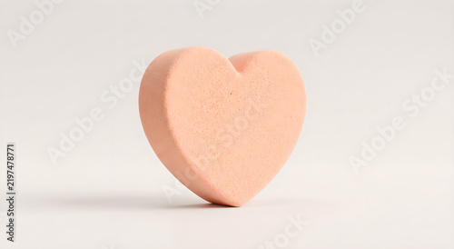 Single peach heart-shaped bath bomb with selective focus against a clean white background
