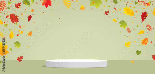 Autumn Banner With Podium And Leaf