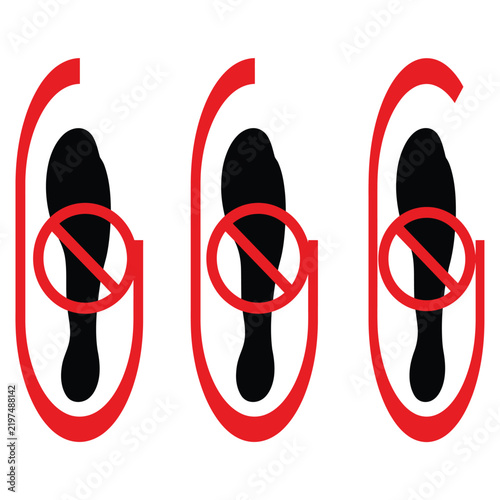 No footprints allowed sign with three prohibited footstep