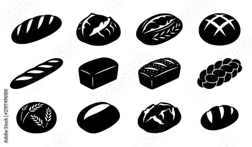 Black Bread Loaf Silhouette Vector Icon Collection