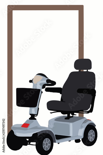 Hand-Drawn Vector Icon of a Modern Mobility Scooter Parked by a Doorway - Accessibility and Elderly Care Illustration for Healthcare Design Projects and Transport Resources