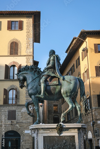 Equestrian monument of Cosimo I on the square Piazza della Signoria in Florence, Italy