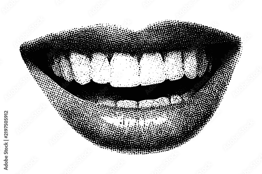 Obraz premium PNG Vintage halftone smiling lips illustration.