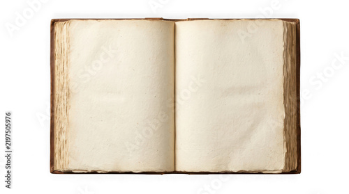 Open antique book with blank pages isolated on transparent background