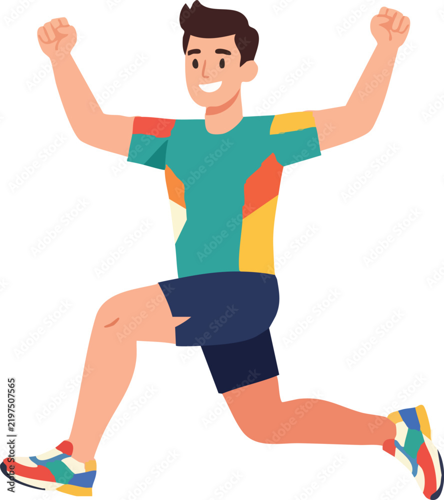 Fototapeta premium Happy Man Exercising in a Dynamic Running Pose for Fitness and Health