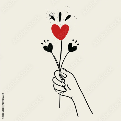 Hand Holding Heart-Shaped Flower Illustration for Love and Care