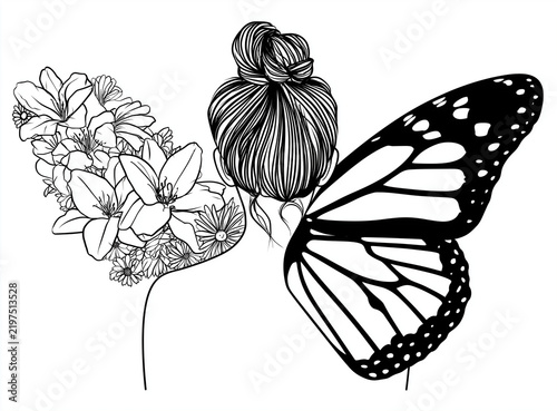 Elegant butterfly and floral line art illustration for design projects