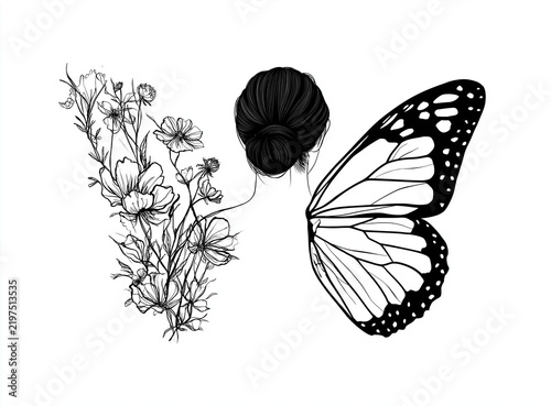 Elegant butterfly with floral arrangement for nature and beauty themes