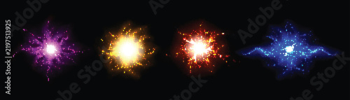 Glowing Electric Energy Bursts and Plasma Flares Vector Set