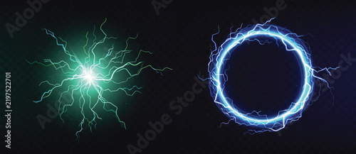 Glowing Electric Energy Burst and Blue Lightning Portal Vector Set