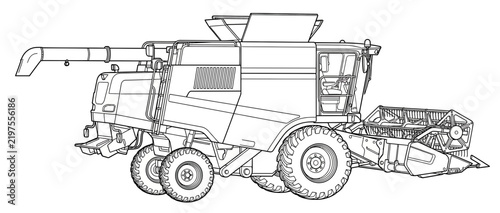 Bild auf Leinwand Isolated line art combine harvester on transparent background
