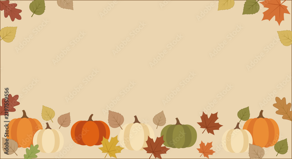 Obraz premium Marco de calabazas y hojas de otoño sobre fondo beige