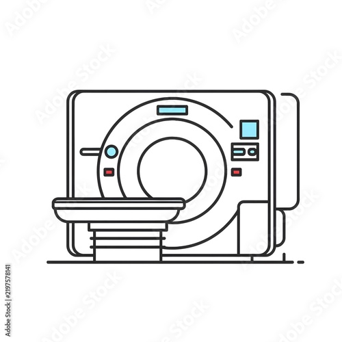 CT scan machine medical diagnostic imaging front view colored line art vector icon
