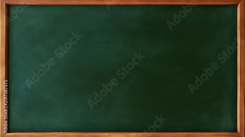 Empty green chalkboard with wooden frame