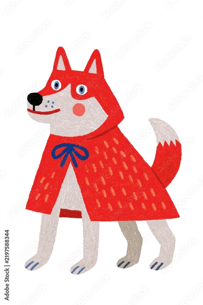 Obraz premium Cute red fox in a cape, whimsical children's illustration