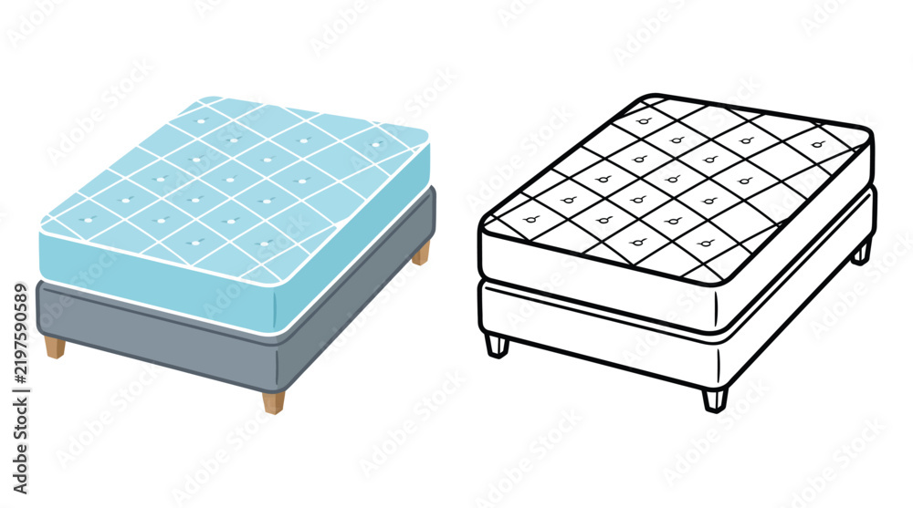 Obraz premium Mattress with quilted top and wooden legs illustrated vector design