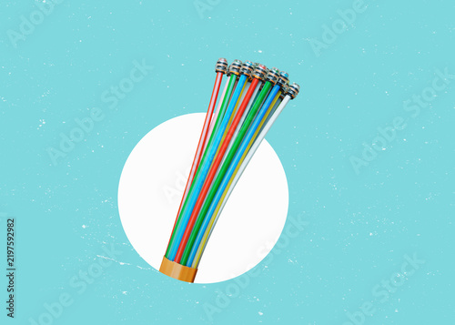 Fiber optics isolated on free background – telecommunication cables are being laid at a construction site.