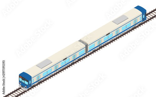アイソメトリックイラスト：電車 (青)