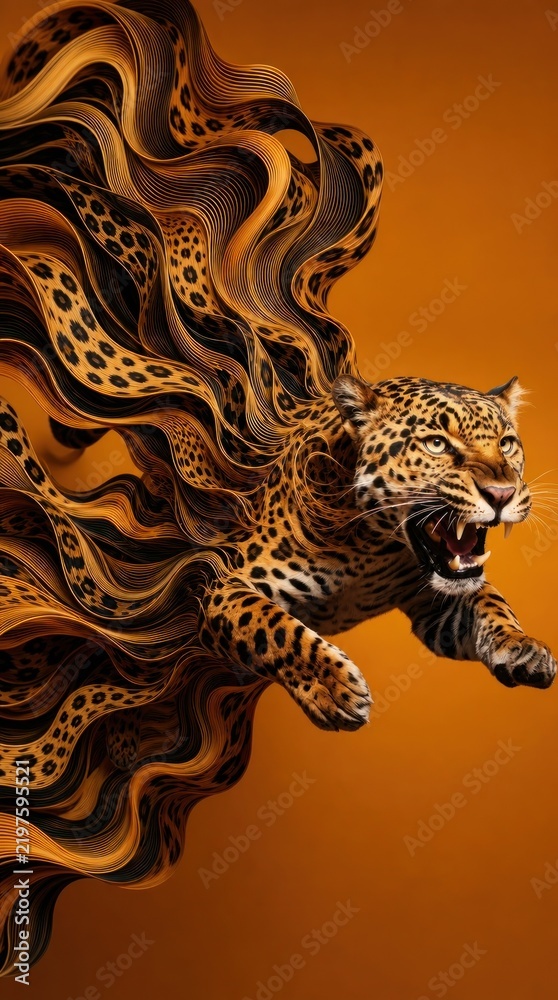 Fototapeta premium Leopard leopardprint abstract fluid art mobile wallpaper, fierce wildlife