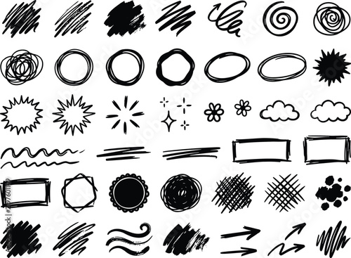 Hand Drawn Black Doodle and Scribble Elements Collection on White Background