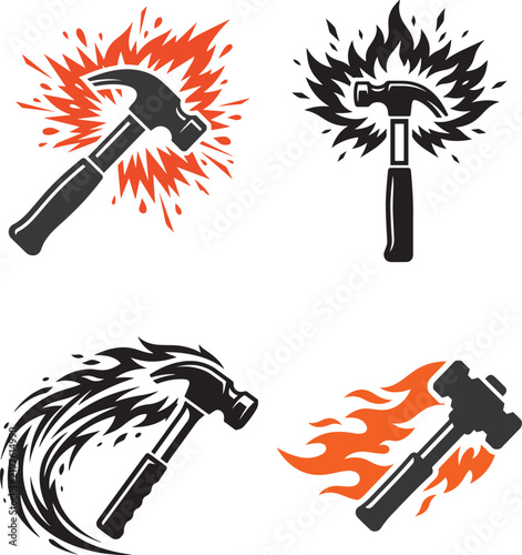 Hammer and Screwdriver Tool Set Vector Illustration with Wrench and Spanner Construction Equipment Icons Isolated on White Background