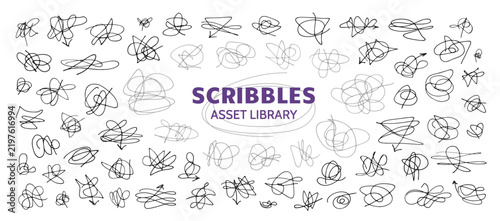 Abstract black line scribble collection and hand drawn mess vector elements