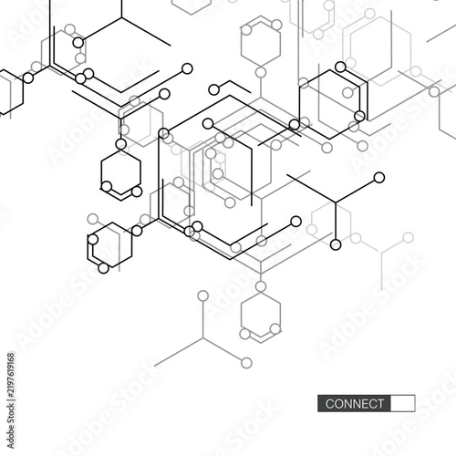 Abstract molecular network vector illustration in EPS10 format featuring hexagonal bonds and layered structures