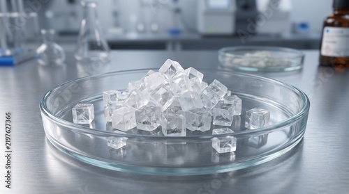 Potassium bromide crystals in Petri dish