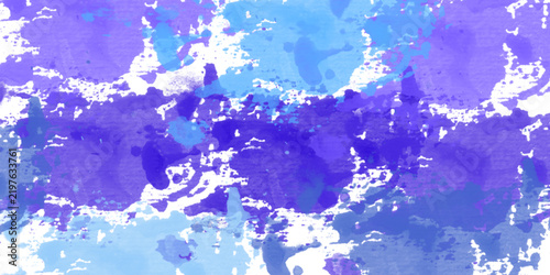 Abstract watercolor background with vibrant blue and purple paint splashes and artistic brush strokes, creating a dynamic and textured composition for creative design projects
