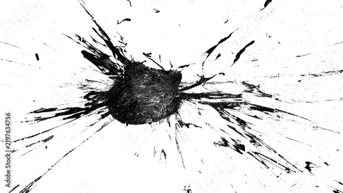Monochrome ink explosion, splat and splash texture graphic asset for creative design projects.