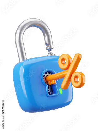 Padlock Unlocked by Percentage Key 3D Icon