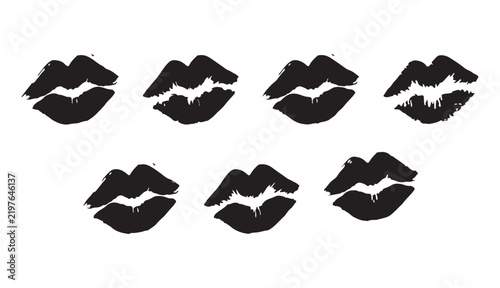 Lipstick kiss mark silhouettes set on transparent background for cosmetic beauty and fashion design.