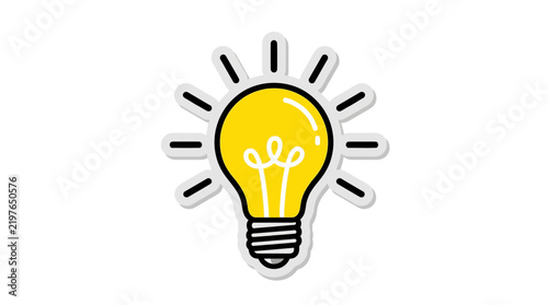 Bright yellow light bulb icon representing a creative idea and innovation concept as a flat vector illustration for business and technology design projects