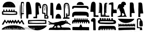 Ancient Egyptian hieroglyphs set, antique sacred symbols and pictograms silhouette vector illustration