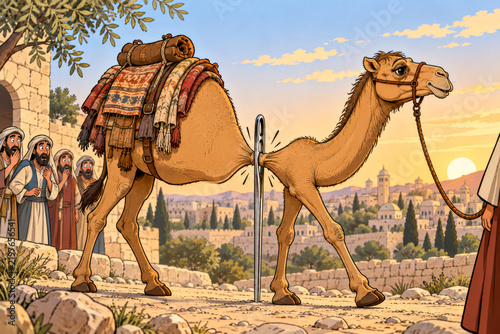The biblical story of a camel going through the eye of a needle.