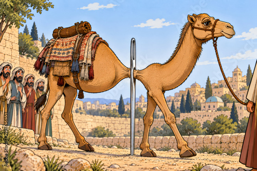The biblical story of a camel going through the eye of a needle.